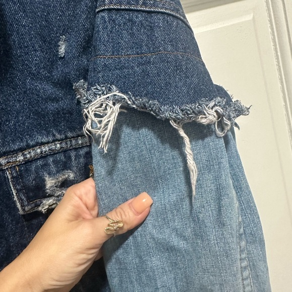Furst of a Kind Distressed Cropped Two-Tone Denim Jacket Y2K Grunge Streetwear M - Picture 5 of 6